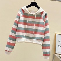 위위브렌 여성용 봄가을 스타일 스트라이프 후드티