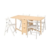 이케아 IKEA NORDEN 노르덴 / TERJE 테리에 테이블+의자4 - 접이식 자작나무/화이트 26/89/152 cm 294.424.94, 자작나무