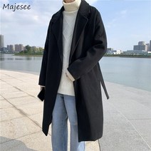 남성울코트 Xlong Blends Men 솔리드 심플 한국어 스타일 패션 캐주얼 가을 뉴 올 매치 벨트 디자인 대학 커플 아웃웨어