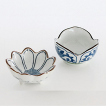 예쁜 일본풍 찬기 종지 소스 그릇 접시 2종세트, 카베히루+아사미 블루꽃