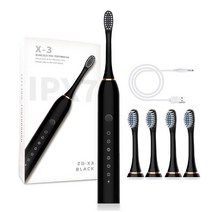 충전식 성인용 전동 음파 칫솔 스마트 초음파 치아 미백 6 가지 모드 USB 충전기 4 브러시 헤드, 3.흰색 4 머리