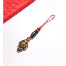 와이유 금두꺼비 순동삼족 금섬 핸드폰 고리 빈티지 키링, B타입 레드 스트링
