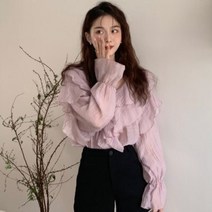 이중카라 프릴 블라우스/퍼플 화이트