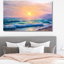 파도치는 동해바다 일출 그림 액자(41x27) 거실꾸미기 사무실개업선물 신혼, 캔버스액자(옆면검정)