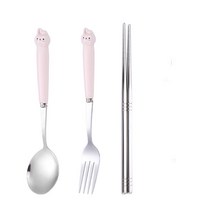 스텐 커피스푼 밀크티 러블리 국자 스프 롱스푼 식기, 불량토끼, 휴대용[숟가락+젓가락+포크]