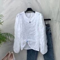 행복여[신상무배]샤프랑 레이스 프릴 블라우스