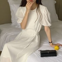 잇츠스타일 여성 미니 카라 세로 스트라이프 주름 기본핏 데일리 롱원피스