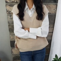 상상그이상 여성용 국내제작 하찌 브이넥 조끼 부드러운 필수 블라우스 코디세트 파스텔 5컬러 군살커버 캡소매 루즈핏 니트조끼 가성비 좋은 레이어드 베스트 활용도 높은 사계절 데일리템