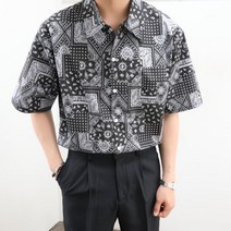 남자 오버핏 페이즐리 반다나 반팔 셔츠 4color