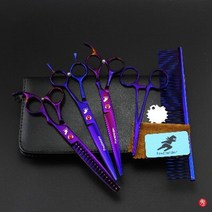 애견 강아지 미용 요술 커브 가위 7 전문 애완 동물 키트 직선 가늘게 곡선 절단, 자두