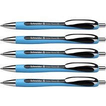 슈나이더 슬라이더 레이브 XB 볼펜 리트랙터블 1 4mm 라이트 블루 통 블랙 잉크 펜 5개, Black, Black