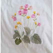 혜인천 대폭 20수 광목 플라워꽃 자수원단 패치 이불 커텐원단, 백아이보리색, 자수 1마