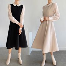 NewCare 여성 봄하객 롱원피스 정장 카라넥 플레어원피스 오피스룩 원피스맛집