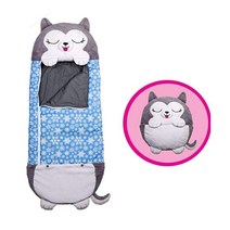 백패킹 차박 침낭 행복한 기저귀 만화 담요 봉제 인형 베개 아기 이불 수면 자루 78, 블루 허스키, 135x50cm, [02] 블루