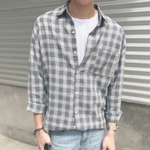 남성 세련된 체크무늬 롤업 기본 남방 오버핏 따뜻한