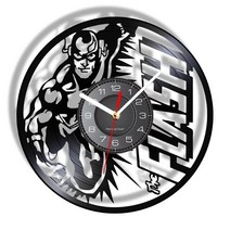 축음기 The Flash Barry Allen-비닐 LP 벽시계 거실 번개 슈퍼 히어로 디자인 새겨진 음악 기록 시계, [03] green, [02] With LED Light