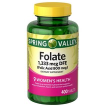 Spring Valley 스프링밸리 엽산 800mcg 400정 Folic Acid, 1개