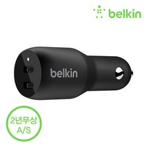 벨킨 부스트업 36W 듀얼 USB-C타입 차량용 고속 충전기 CCB002bt, 블랙(CCB002btBK), 블랙 CCB002btBK, 1개
