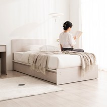 시에론 슬림 수납형 침대 S 본넬스프링 매트, 내추럴우드