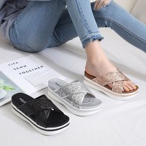 진흥J.H 국산 5.5cm 키높이 통굽 글리터 펄 여성슬리퍼 여름 패션 플립플랍