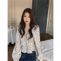 여성 레트로 프렌치 플라워 프릴 로맨틱 블라우스 볼륨 퍼프 소매 화사한 여름 셔츠