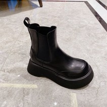 여성 가죽 레이스업 하이힐 마틴 부츠 키높이 워커 마틴 통굽 웨지 구두 패션 신발 화이트