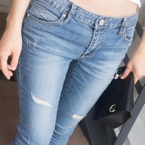 여자 로우라이즈 데미지 찢청 스트레이트진 데님팬츠