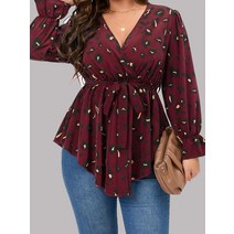 강아지유모차 개모차Finjani-캐주얼 루즈핏 v넥 블라우스 폴리에스터 티셔츠 플러스 사이즈 탑 20, 02 1026_03 2XL