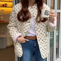 미투리아 20대여성 초겨울 땡땡이 빈티지 누빔 패딩 자켓