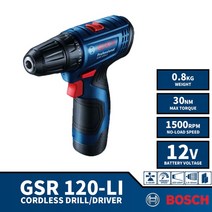 전동드릴 BOSCH GSR 120LI 무선 소형 드라이버 12V 전기 스크루 리튬 배터리 공구 1500RPM 30NM, 1개
