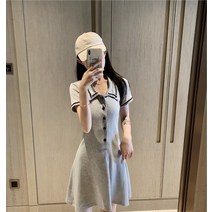 보헤미안 원피스 프렌치 클래식 소흑 헵번풍 플랫카라 러블리 여름 슬림핏 허리보정 작은 키 2326825517