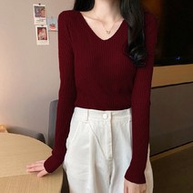 여성 슬림핏 니트 브이넥 긴팔 하늘비즈 A31 P448O132