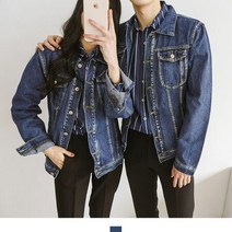 커플시밀러룩 워싱 라인 빈티지 청자켓