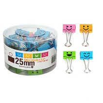 바오바론 스마일 더블 클립 25mm 48개 세트 서류 문서 보관 집게 사무 용품 투명스티커 증정