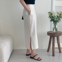 레몬플레버 데히믓 밴딩 트임 린넨 롱 스커트