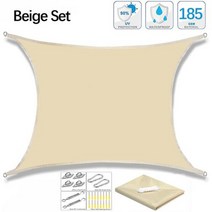 300D 방수 직사각형 그늘막 야외 정원 수영장 천막 캠핑 하이킹 해가리개, Beige Set+200cm x 400cm