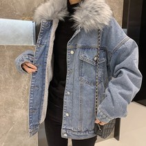 밍크퍼 카라 뽀글이 안감 데님 자켓