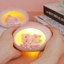 귀여운 소녀 심장 밤 빛 침실 데스크탑 돼지 장식 소녀 장식 작은 개체를위한 창조적 인 생일 선물, 없음, 복숭아 돼지
