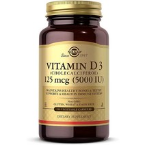 솔가 비타민 D3 콜레칼시페롤 125mcg (5000 IU) 240정 식물성 캡슐, 240 Count (Pack of 1)