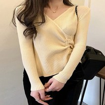첼리스 브이넥 셔링 데일리 사이드 트임 긴팔탑 (6color)