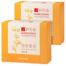포슈어 11겹 코튼 화장솜 100% 천연 순면 엠보싱 화장솜, 2개, 250매