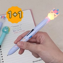 레이지스타 라이트 4색 볼펜 1+1 디자인 기능 팬 라이트 멀티 중성 필기 펜, 2500레이지스타라이트4색볼펜 공룡＋유니콘