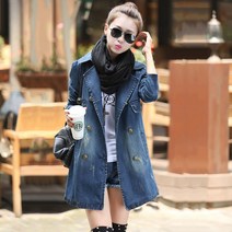 봄가을 루즈핏 빅사이즈 긴팔 데님 캐주얼 트렌치코트 청자켓 Whr0284