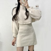 [세트가격!_데이트룩]크롭 아리 나시 원피스+ 벌룬 니트 투피스 set