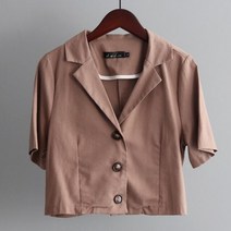 여성 린넨 자켓 캐주얼 코튼 숏 반팔 싱글 슈트 카라 코트