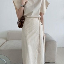 [다잇템] 여자 치마 봄여름 반소매 롱 랩 원피스