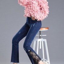 싸다구 청바지 G123657_ 여성 밑단 미친 진주 레이스 스판