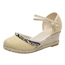 Generic 샌들 여성 Espadrilles 스트랩py Beach Breathable 컴포트able Summer 신발 Weave 여자 Embroidery 웨지s 라운드 Toe 패