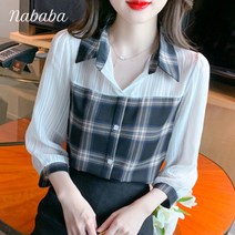 나바바 NB1648 여성 빈티지 체크 투인원 7부 얇은 셔츠