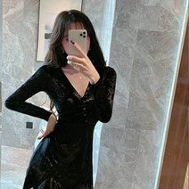 가바바 여성 미니원피스 브이넥 벨벳 밑단프릴 원피스 G41484